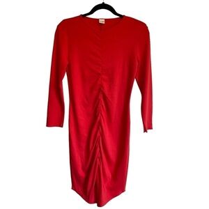 RE/DONE Red Ruched Front Long Sleeve Mini Sheath Dress Size S New Without Tag